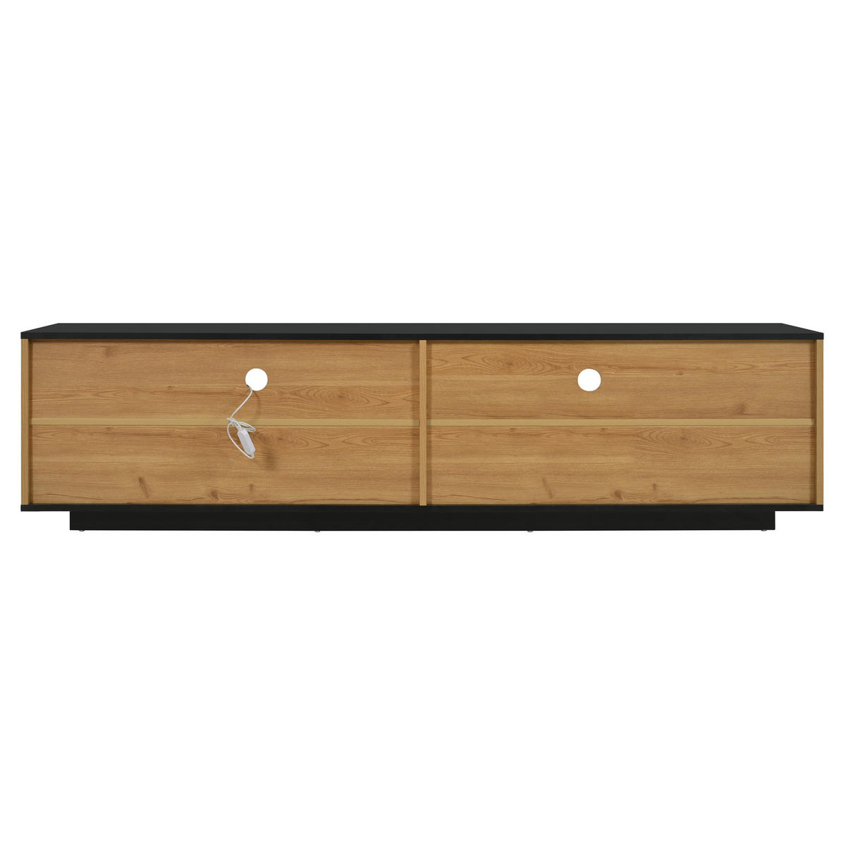 TV stolek z MDF 180x37x45 cm černá a dekor dřeva s LED osvětlením, 3 dvířky a zásuvkou - černá, kompozitní dřevo (180/45/37cm) - Modfu