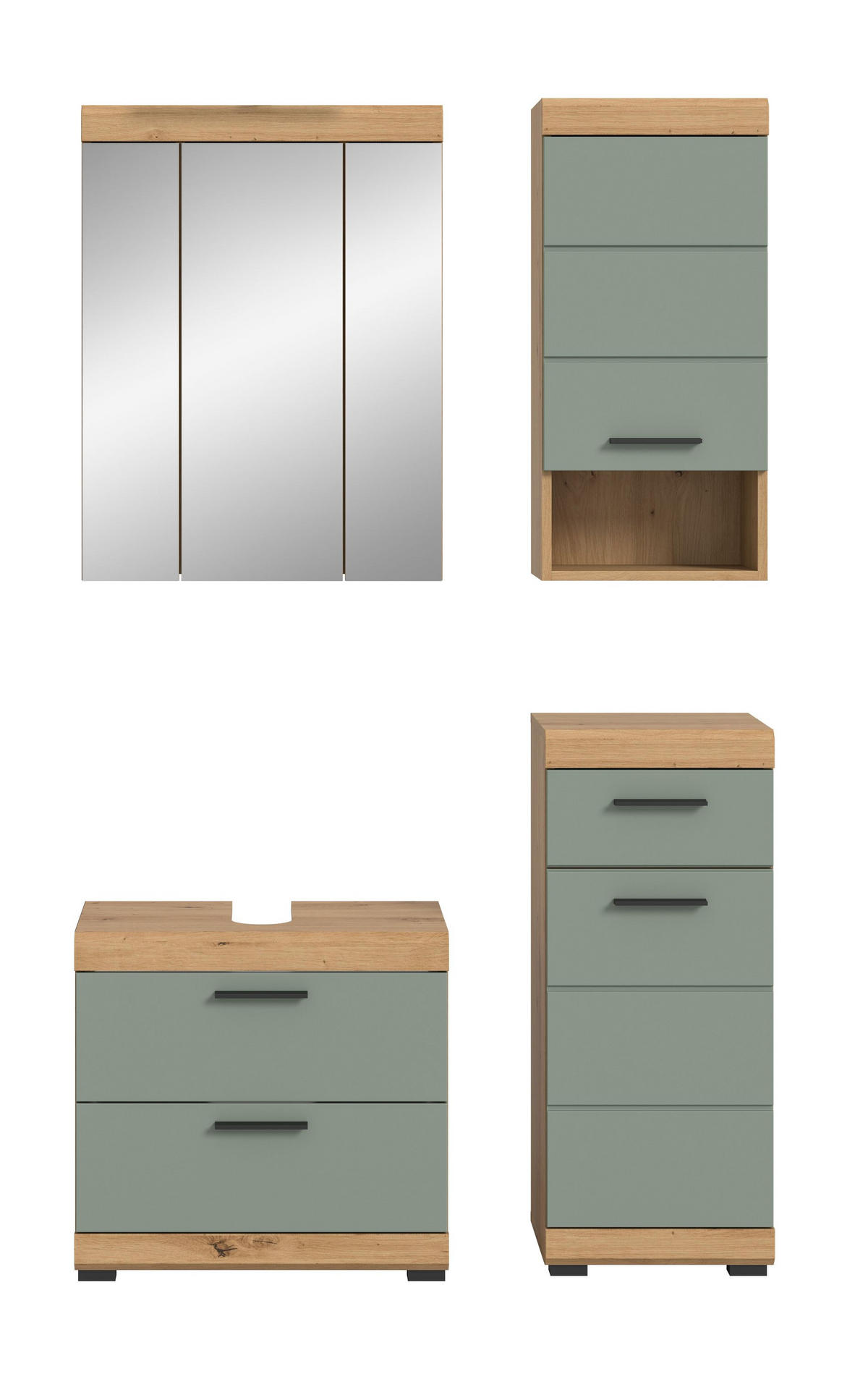 BADKOMBINATION 4tlg. Scout Bad in Artisan Eiche Nachbildung und Salbei Nachbildung B/H/T: 112x191x34 cm - Eiche Artisan, Holz (112/191/37cm)