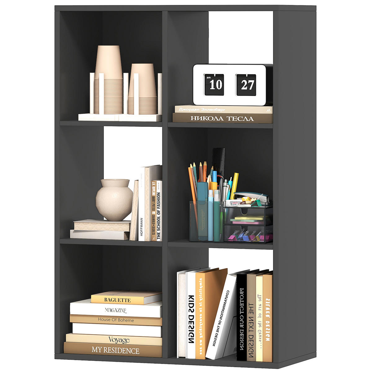 BÜCHERREGAL,WÜRFELFÖRMIG 6 Fächer 61,5x29,5x91,5cm,schwarz - Schwarz, Holzwerkstoff (61.5/91.5/29.5cm) - Vallsero