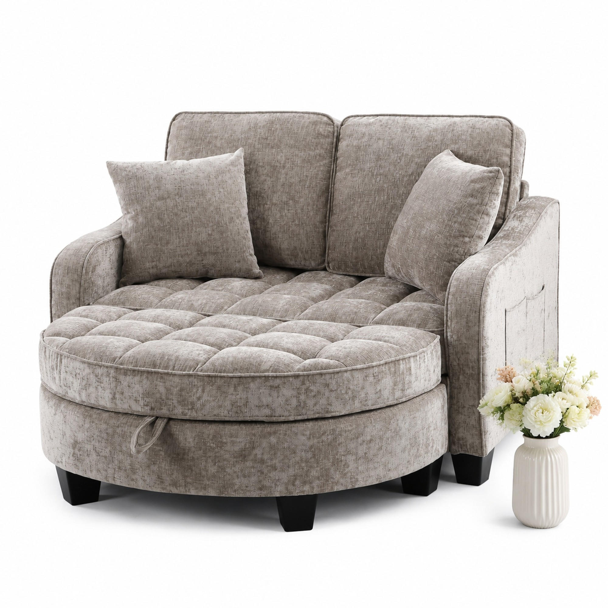 SOFA-BETT 132/129/93 cm aus Eukalyptusholz mit Aufbewahrungshocker Braun - Braun, Holz (129/93/132cm) - Modenvie
