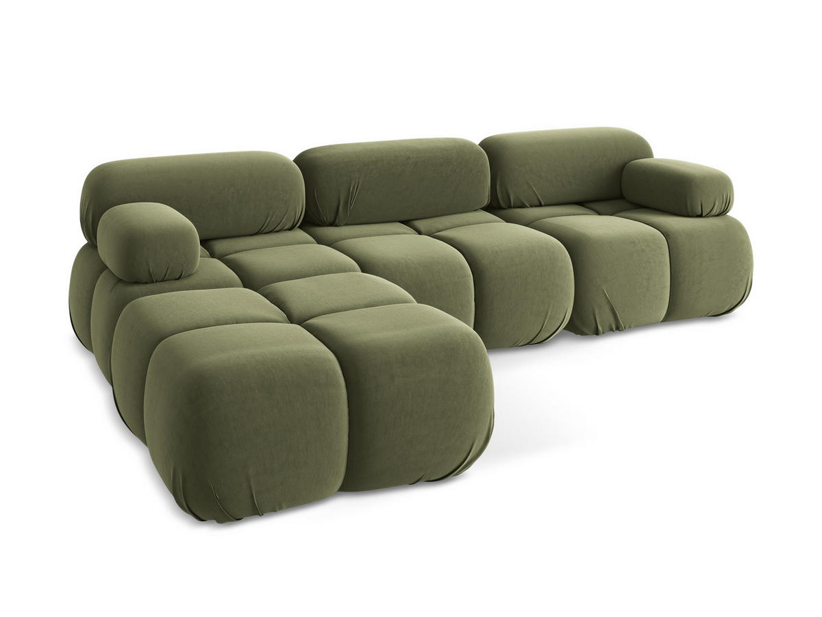 ECKSOFA Beidseitig Samt Stoff Grün - Schwarz/Olivgrün, Kunststoff/Textil (285/191cm) - Makamii