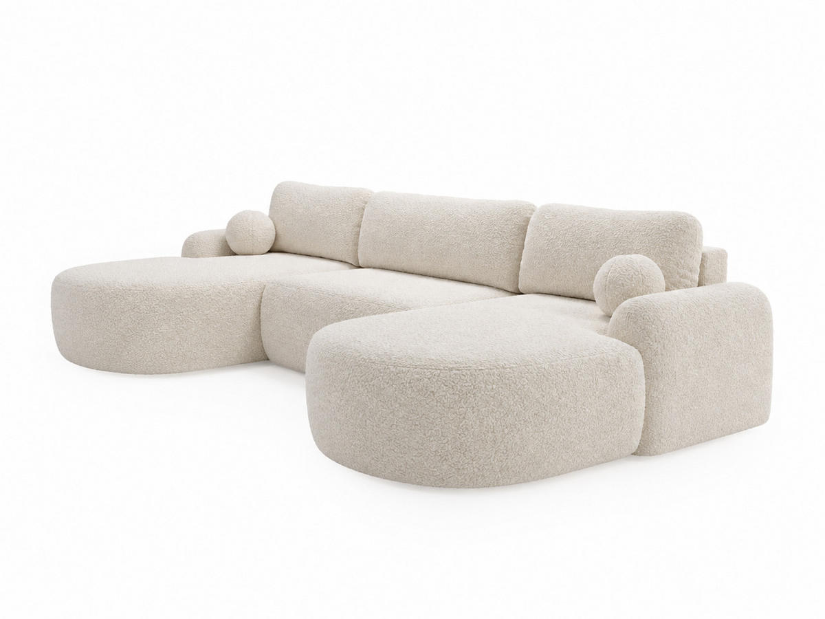 ECKSOFA Aurio U Bouclé-Stoff Weiß - Schwarz/Weiß, Kunststoff/Textil (347/177cm) - Graingold
