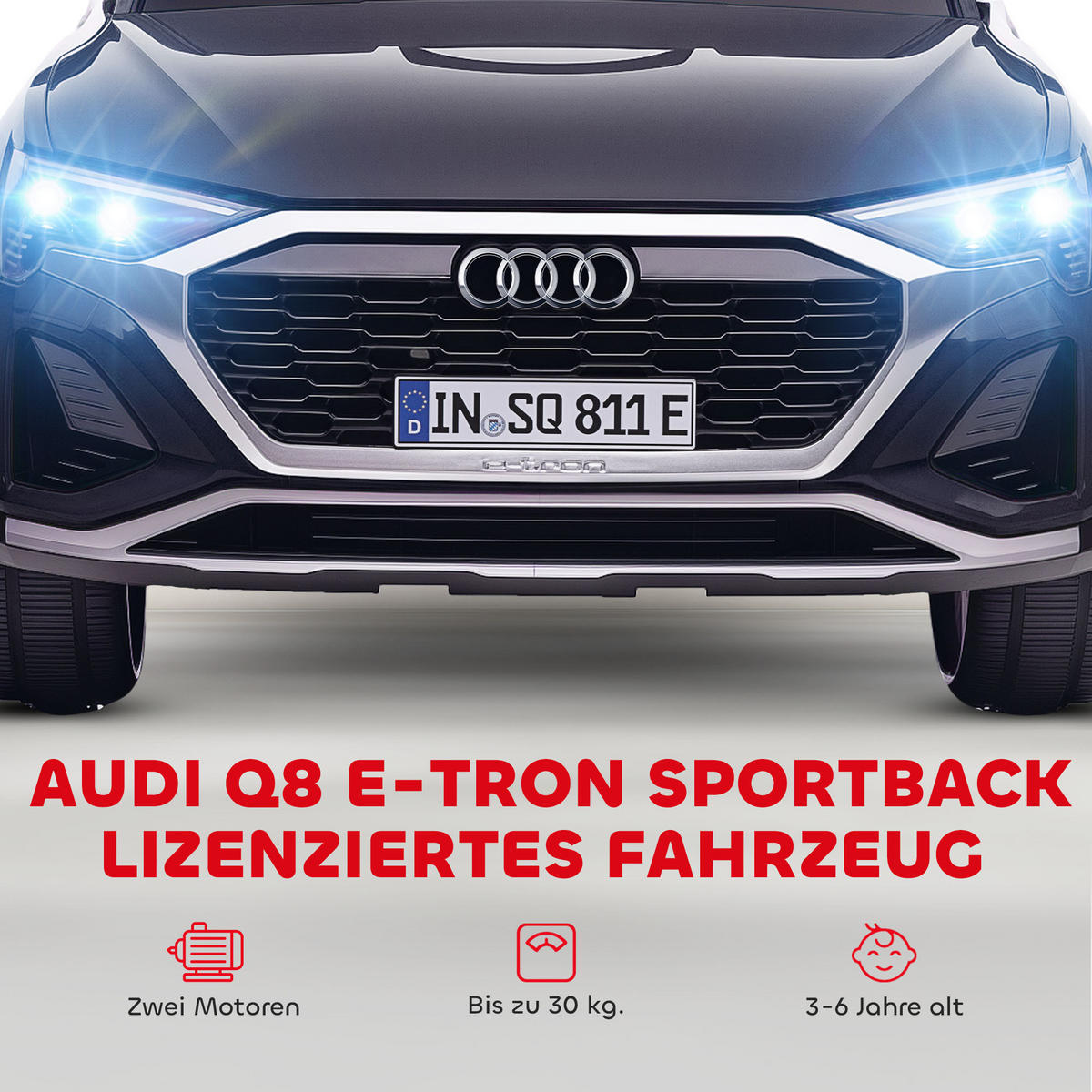 ELEKTRO-KINDERAUTO DE-06196 Audi Q8 lizenziert mit Fernsteuerung Schwarz - Schwarz, Kunststoff/Metall (98/49.5/43cm) - ComfortXL