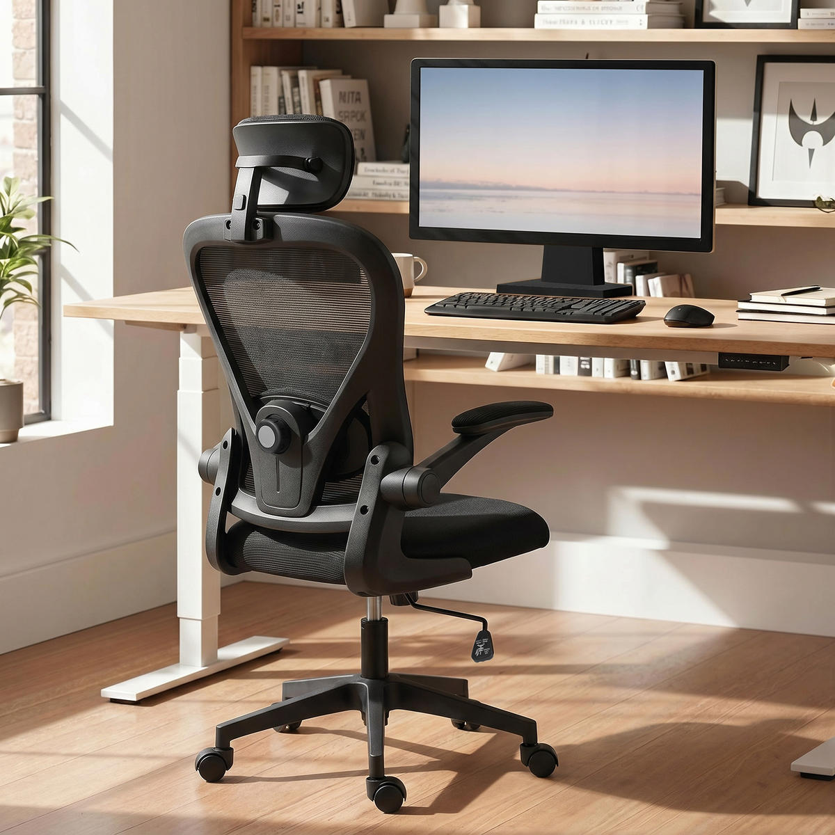 KANCELÁŘSKÁ ŽIDLE Ergonomická kancelářská židle se sklopnými područkami Černá - černá, textil/plast (63/125/64cm) - HOMCOM