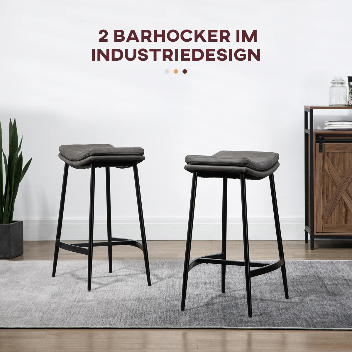 BARHOCKER 2er Set, Gepolstert Barstuhl mit Fußstütze, Stahlgestell Grau - Grau, Textil (38.5/68.5/48.5cm) - HOMCOM