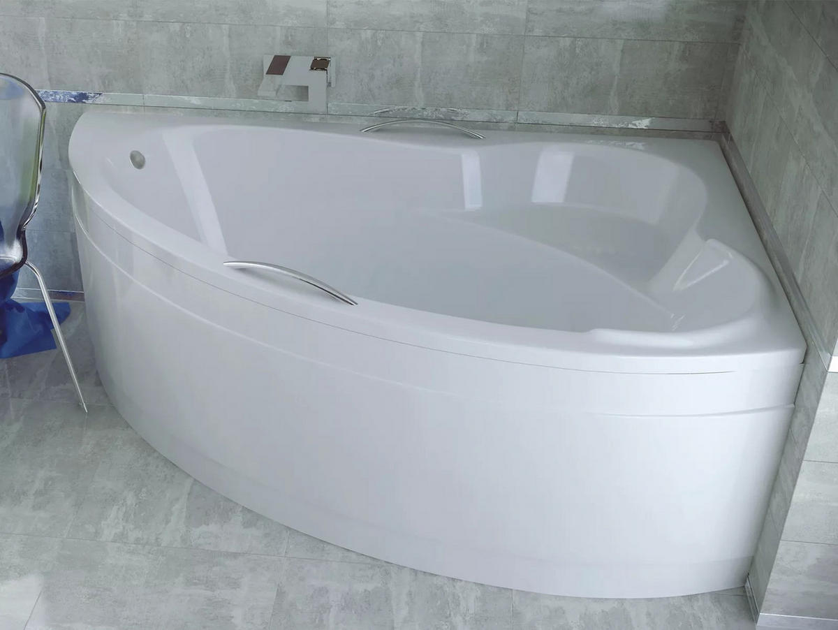 BADEWANNE Eckwanne ADA 140/90 Rechts mit Styro und Handgriffen Ablauf Füße - Weiß, Kunststoff (90/57.5/140cm) - bad land