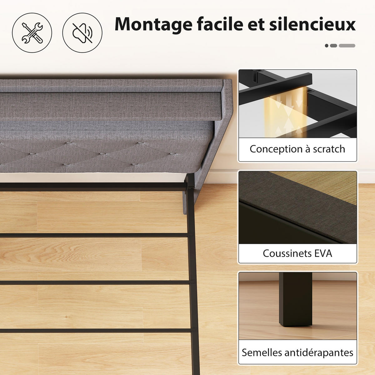 BETT 140x190 cm DE-14674 fliegend mit LED & Ladestation Grau - Grau, Metall (140/190cm) - ComfortXL