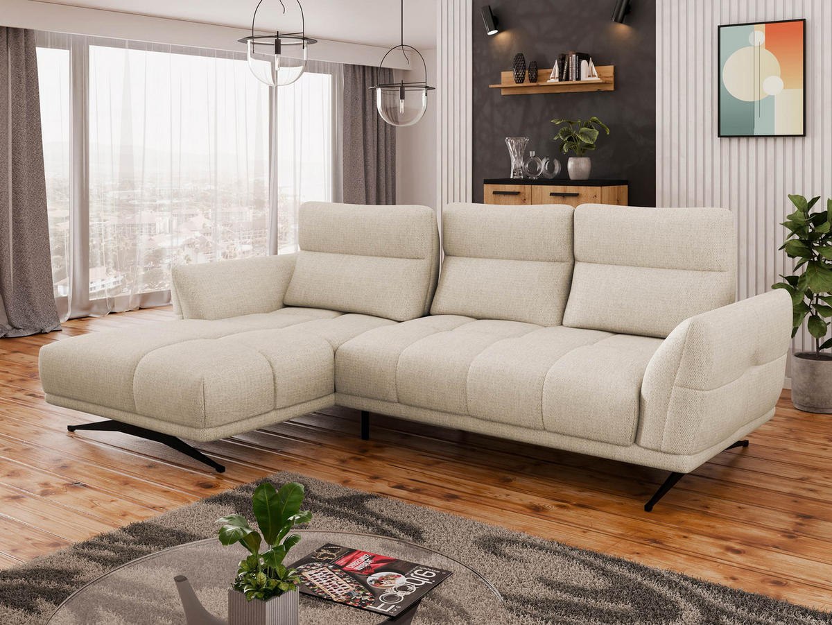 ECKSOFA Giovanni Z LCH, Seite: Links LC-2R - Creme/Schwarz, Holz/Textil (298/195cm) - MIRJAN24