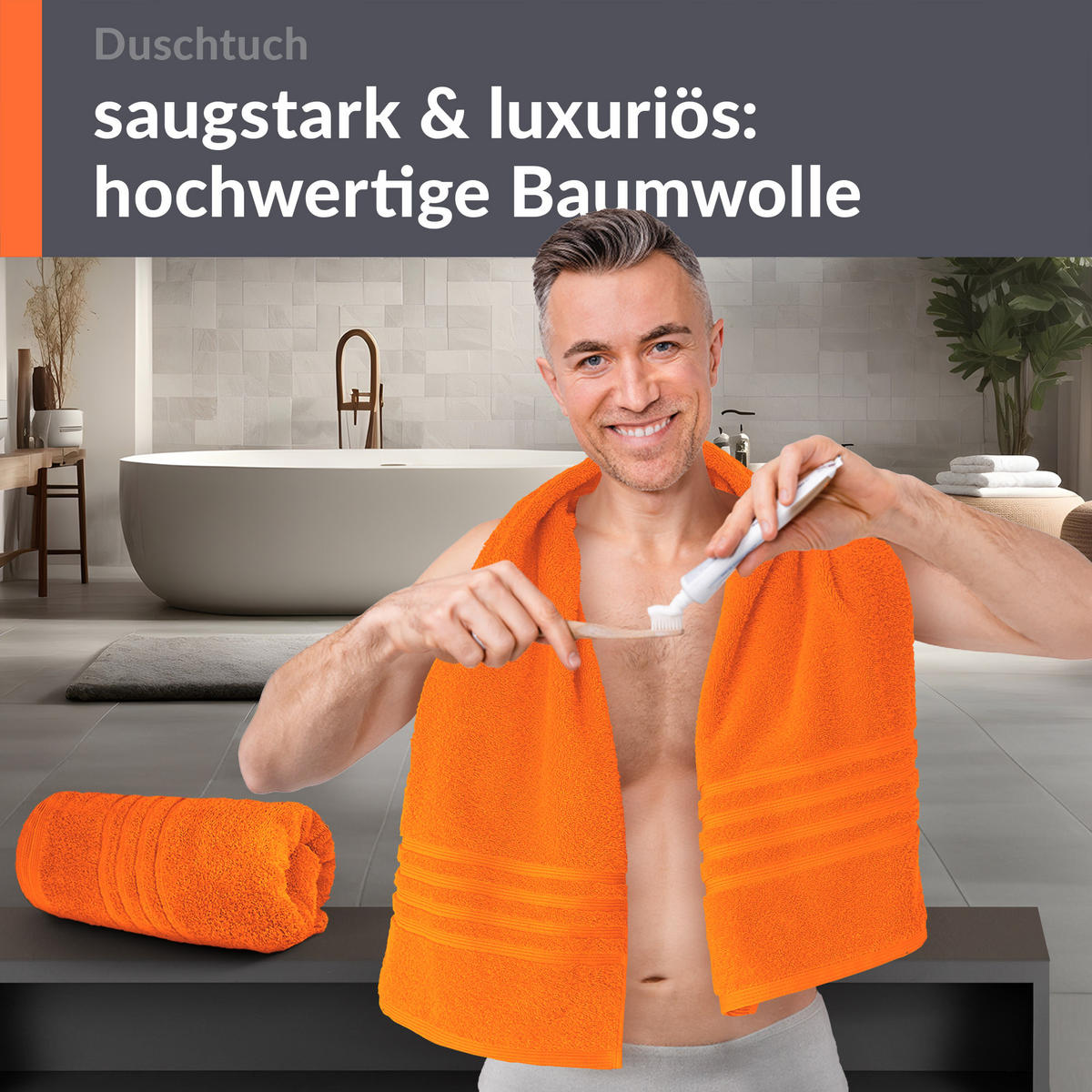 DUSCHTUCH London Clementinen Orange 2er Set 70x140 - Orange, Textil (70/140cm) - Lashuma