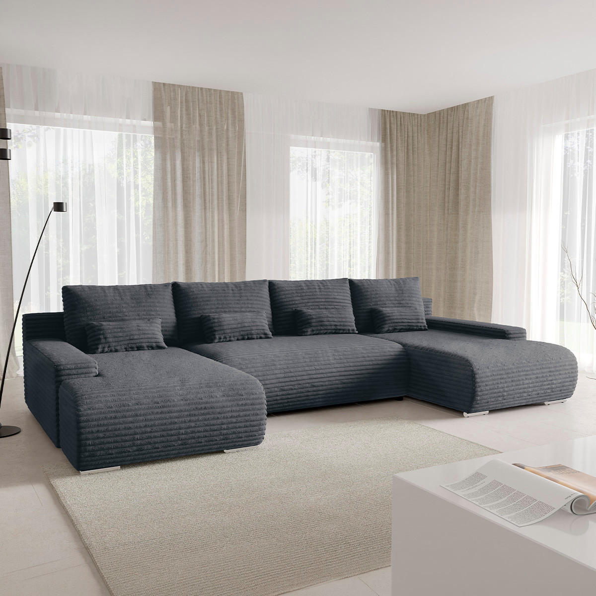 PANORAMASOFA Ivana 4 Sitzplätze Dunkelgrau - Grau, Holz (350/85/172cm) - Petits-meubles