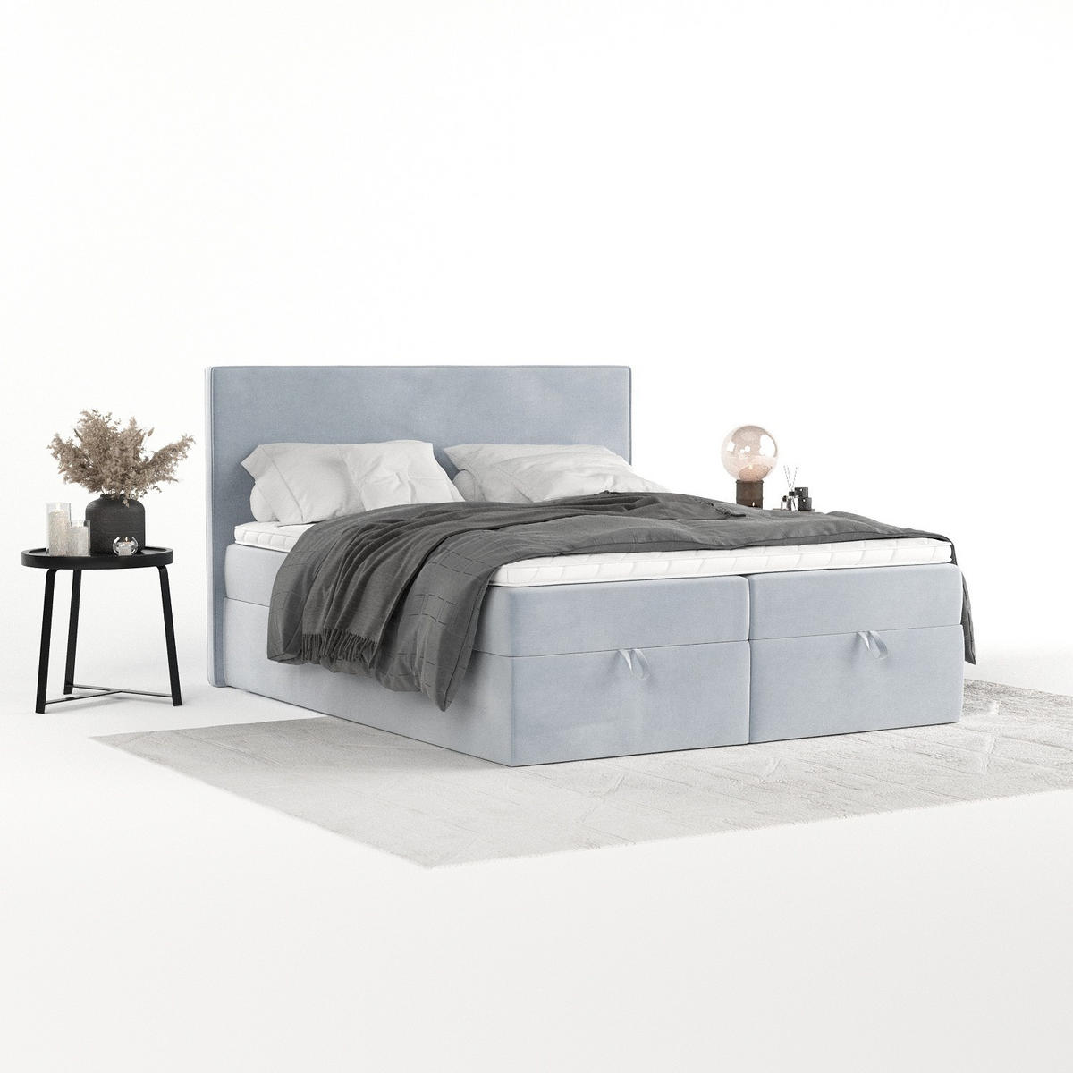 BOXBETT Velma 160/200 cm Hellgrau im Paros Stoff - Hellgrau/Schwarz, Holz/Holzwerkstoff (160/200cm) - AltaBeds