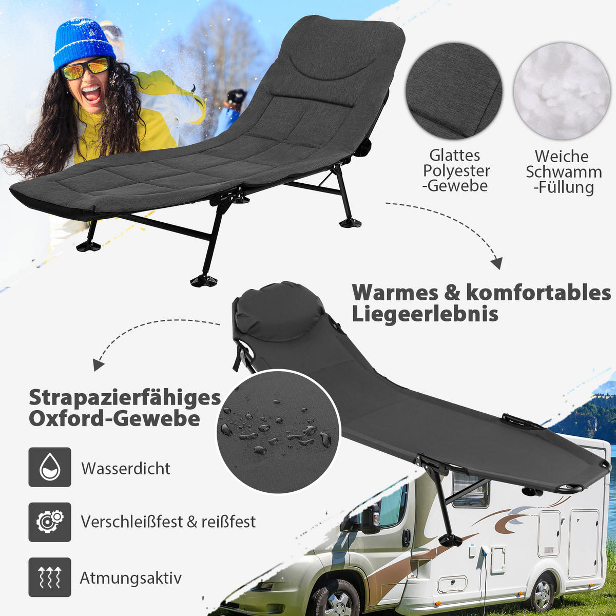CAMPINGSÄNG med avtagbar madrass grå - Grå, Metall - COSTWAY