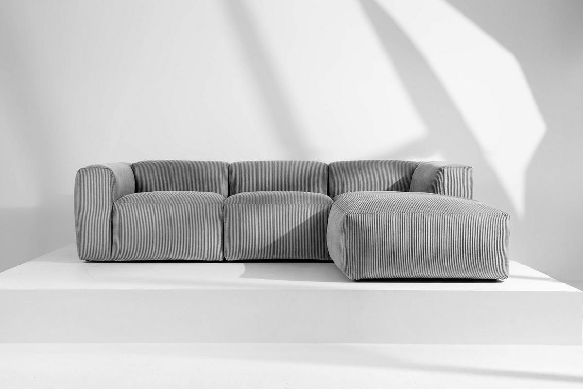 ECKMODULSOFA-RECHTS BUFFO mit extrem weicher und bequemer Sitzfläche, Kordstoff, hellgrau - Hellgrau, Textil (297/180cm) - KONSIMO®
