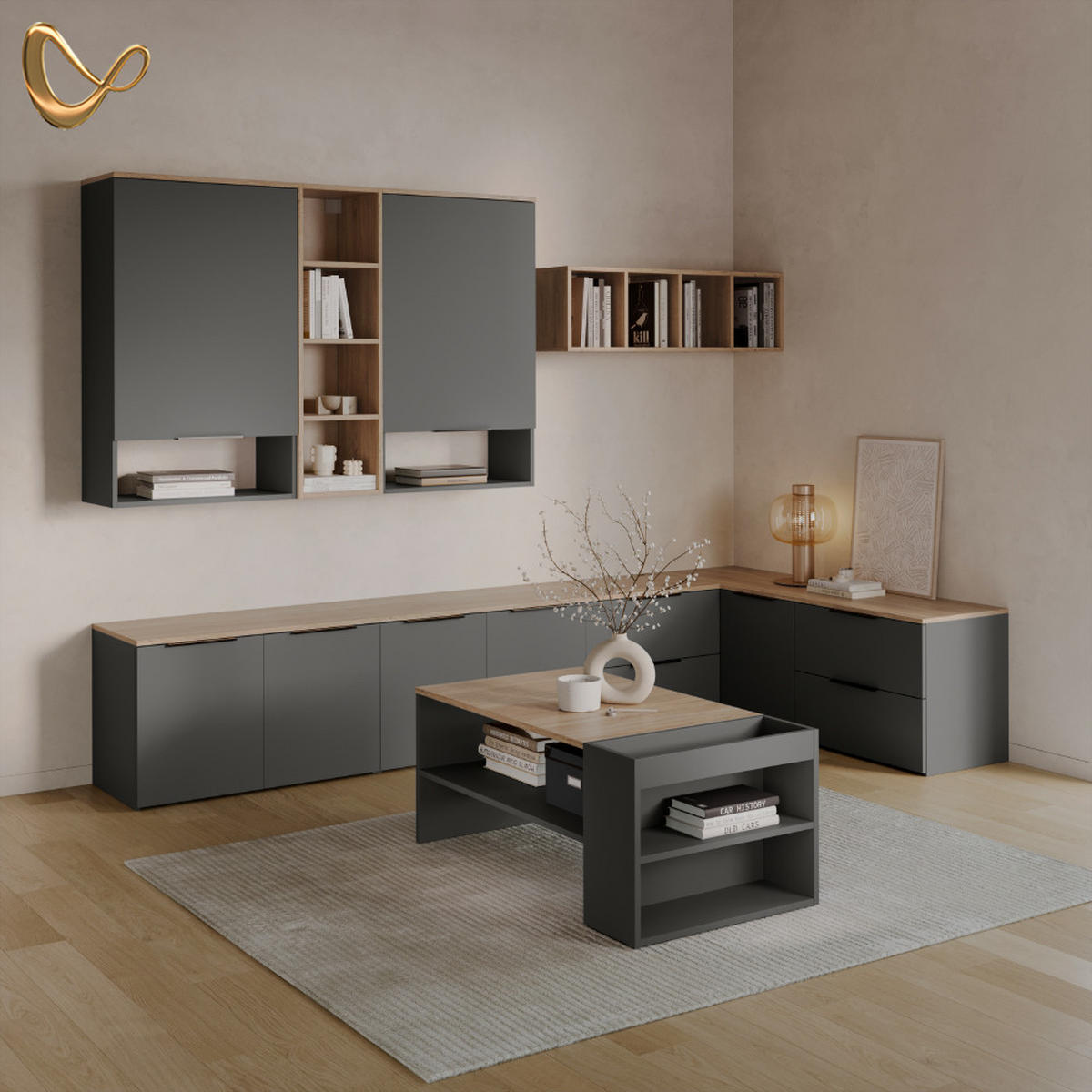 KOMMODE Piave Anthrazit 60 x 50 cm mit 2 Schubladen - Anthrazit, Holzwerkstoff (60/50/40cm) - Livinity®