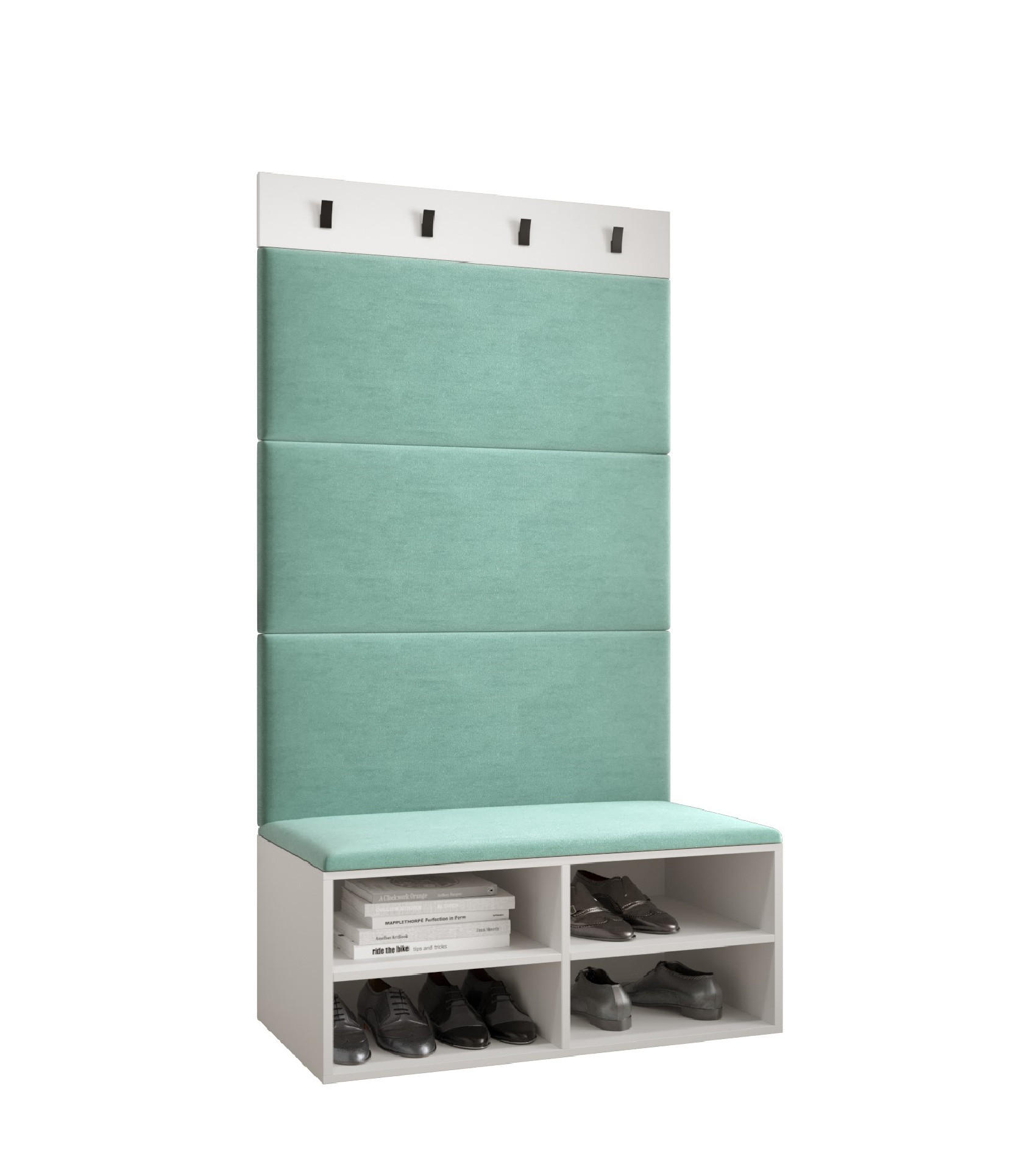 Möbel Kryspol Garderoben-Set Weiß, Mintgrün 84x184x42 cm