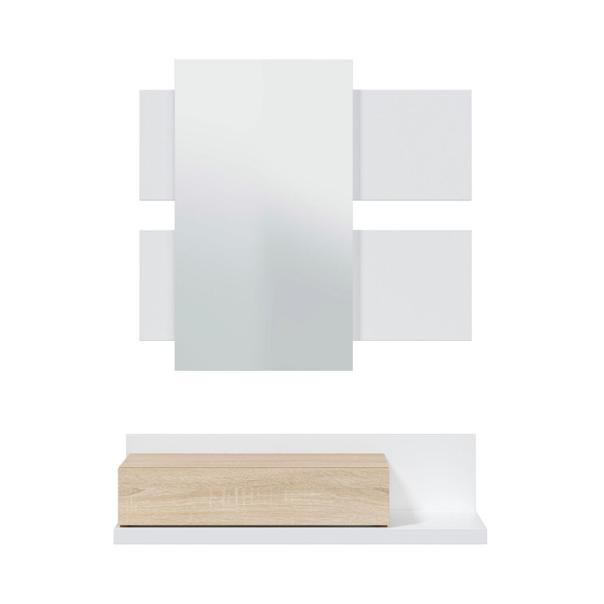 HÄNGEKONSOLE mit 1 schublade und 1 spiegel - tekkan 75/29/20 cm - Weiß, Holzwerkstoff (61/29/20cm) - Calicosy