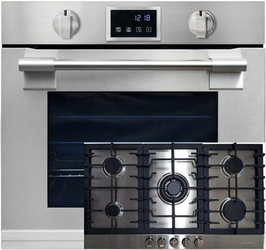 BACKOFEN-SET Einbau-Backofen 60 cm EH 6339+KG 9356 Turbo Einbau Gasherd, 90 cm - Silberfarben, Metall (59.4/59.4/57.5cm) - Kaiser Küchengeräte