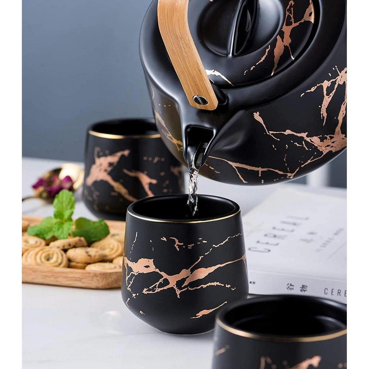 TEESERVICE 5-teiliges Set Marmoroptik Schwarz - Multicolor, Keramik (15/15/20cm)
