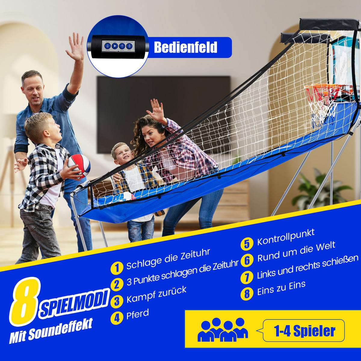 ARCADE-BASKETBALLSPIEL Blau - Blau, Metall (110/206cm) - COSTWAY