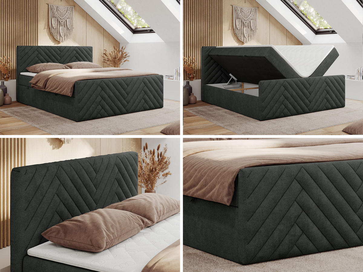 BOXBETT PARIS DUO 140/200 - Dunkelgrau Struktur - H3 - Dunkelgrau, Holz/Textil (140/200cm) - MKS