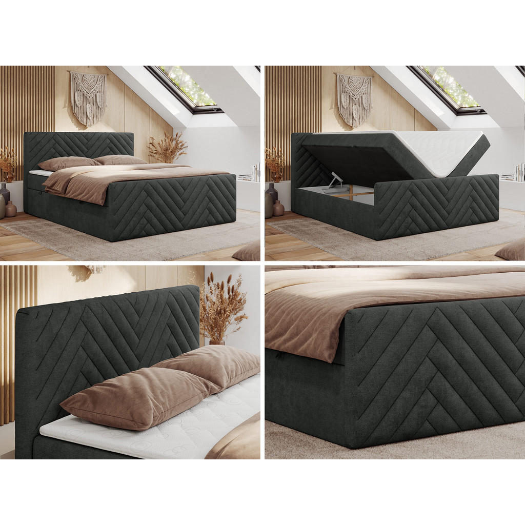 Thumbnail - MKS Boxbett, Dunkelgrau, Textil, 2-Sitzer, H3, 7-Zonen, Rechteckig, 200x200 cm, Oeko-Tex®, Schlafzimmer, Betten, Boxspri...