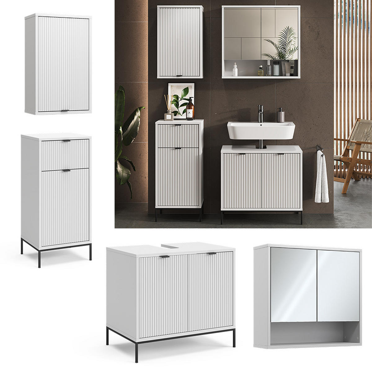 BADMÖBEL-SET Eliza Weiß 4 Teile - Weiß, Holzwerkstoff (70/63/45cm) - Vicco