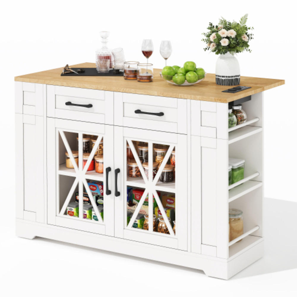 KÜCHENINSEL weiß-Neutral aus MDF mit klappbarer Erweiterungsplatte, Steckdosen und Laufrollen 120 × 40(65) × 92 cm - Weiß, Holzwerkstoff (120/92/65cm) - Luhomfu