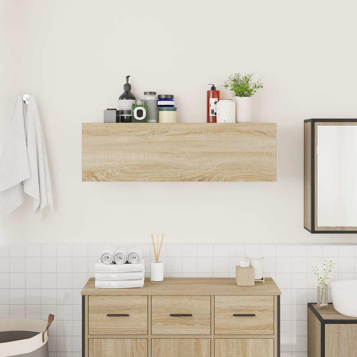 BAD-WANDSCHRANK Sonoma-Eiche 100/25/30 Cm Holzwerkstoff - Hellbraun, Holzwerkstoff (25/30/100cm) - vidaXL