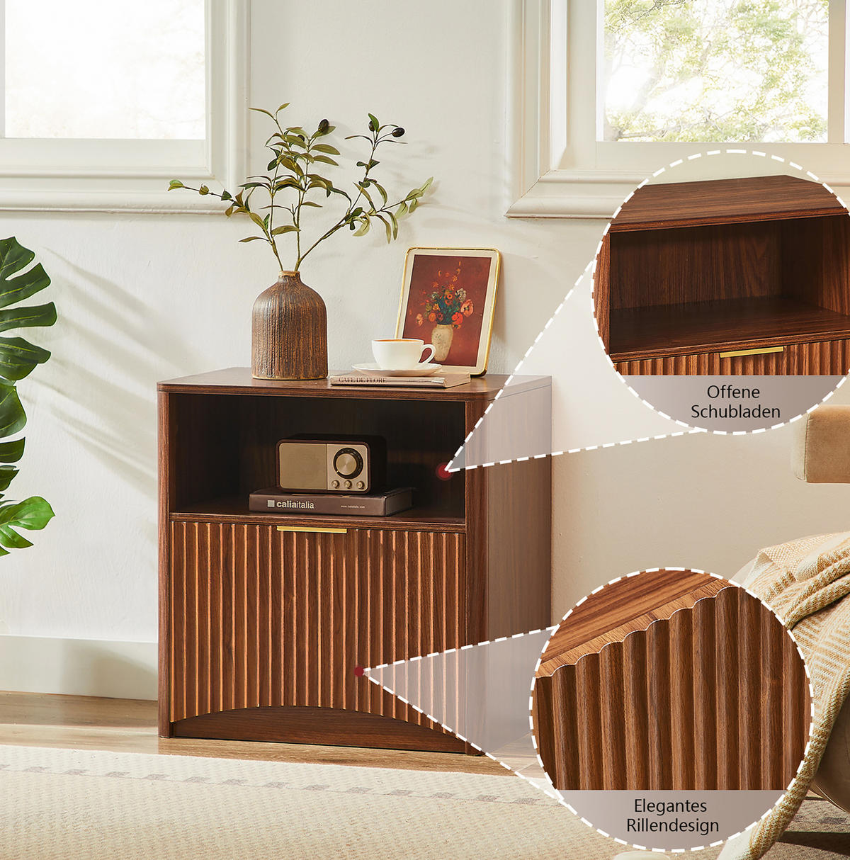 NACHTTISCH 58/60/38 cm Walnuss aus MDF und Spanplatte mit Schublade - Walnussfarben, Holzwerkstoff (58/60/38cm) - OKMYHOME