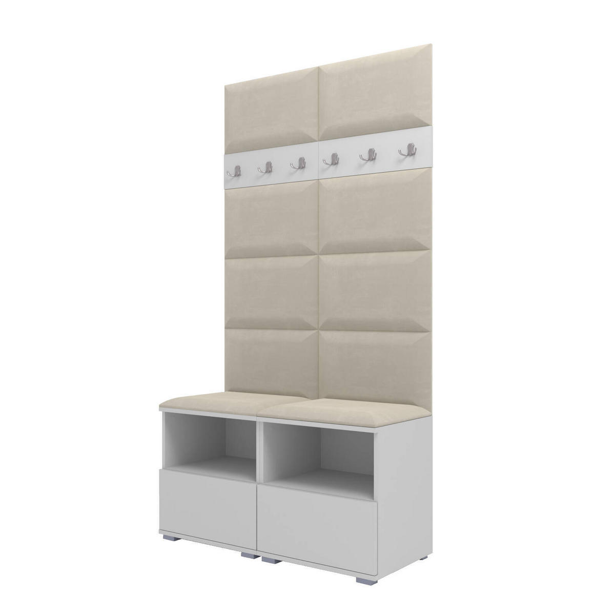 GARDEROBEN-SET Nela III mit gepolsterten Paneelen 100/187/40 - Silberfarben/Creme, Holzwerkstoff/Kunststoff (100/187/40cm)