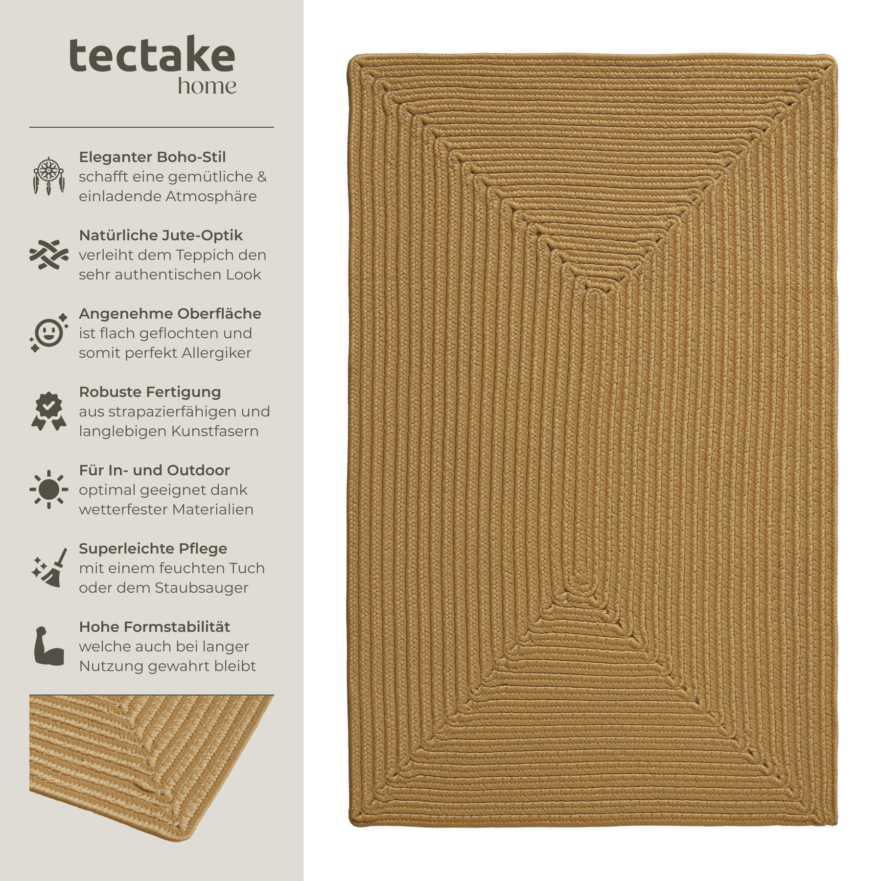 GEFLOCHTENER-TEPPICH Raya,strapazierfähig und pflegeleicht,braun - Braun, Textil (60/90cm) - tectake