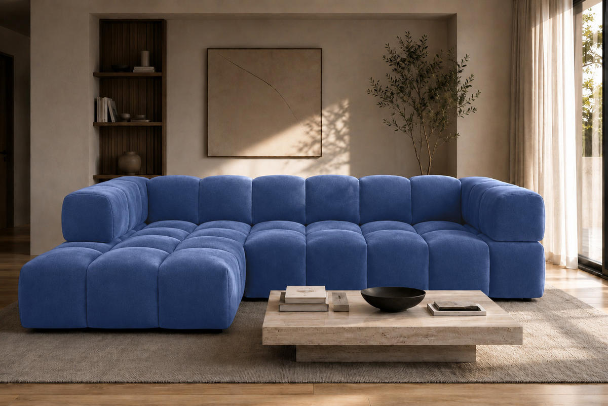 ECKSOFA L-Form, Veloursstoff Bluvel, Tintenblau, Links, Averro XL - Blau, Holz (320/150cm) - Kaiser Möbel