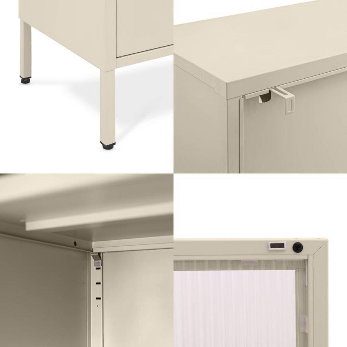 TV-LOWBOARD Industrielles aus beigem Metall, 160 cm, 2 Türen aus geriffeltem Glas - COME - Beige, Metall (160/60/40cm) - Sicaan