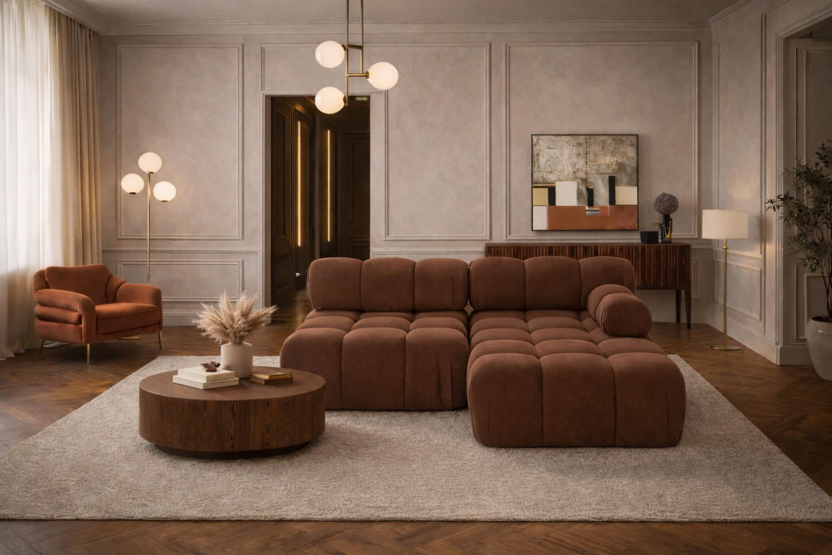 ECKSOFA L-Form Mini II Modular, Veloursstoff Salvador, Dunkelbraun, Rechts, Selia - Dunkelbraun, Holz (190/160cm) - Kaiser Möbel