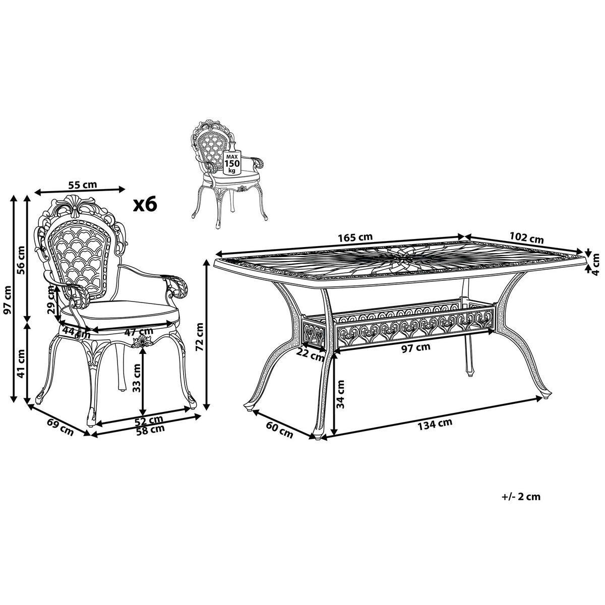 GARTENMÖBEL SET 6-Sitzer Aluminium dunkelbraun Lizzano - Braun/Orange, Metall - Beliani
