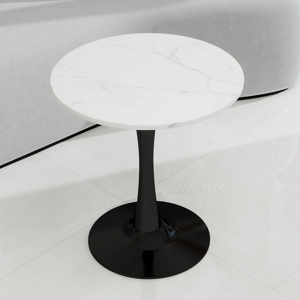 COUCHTISCH aus Kunstmarmor 70x70x72 cm Schwarz/Weiß mit runder Tischplatte - Weiß, Stein (70/70/72cm) - IVMEU