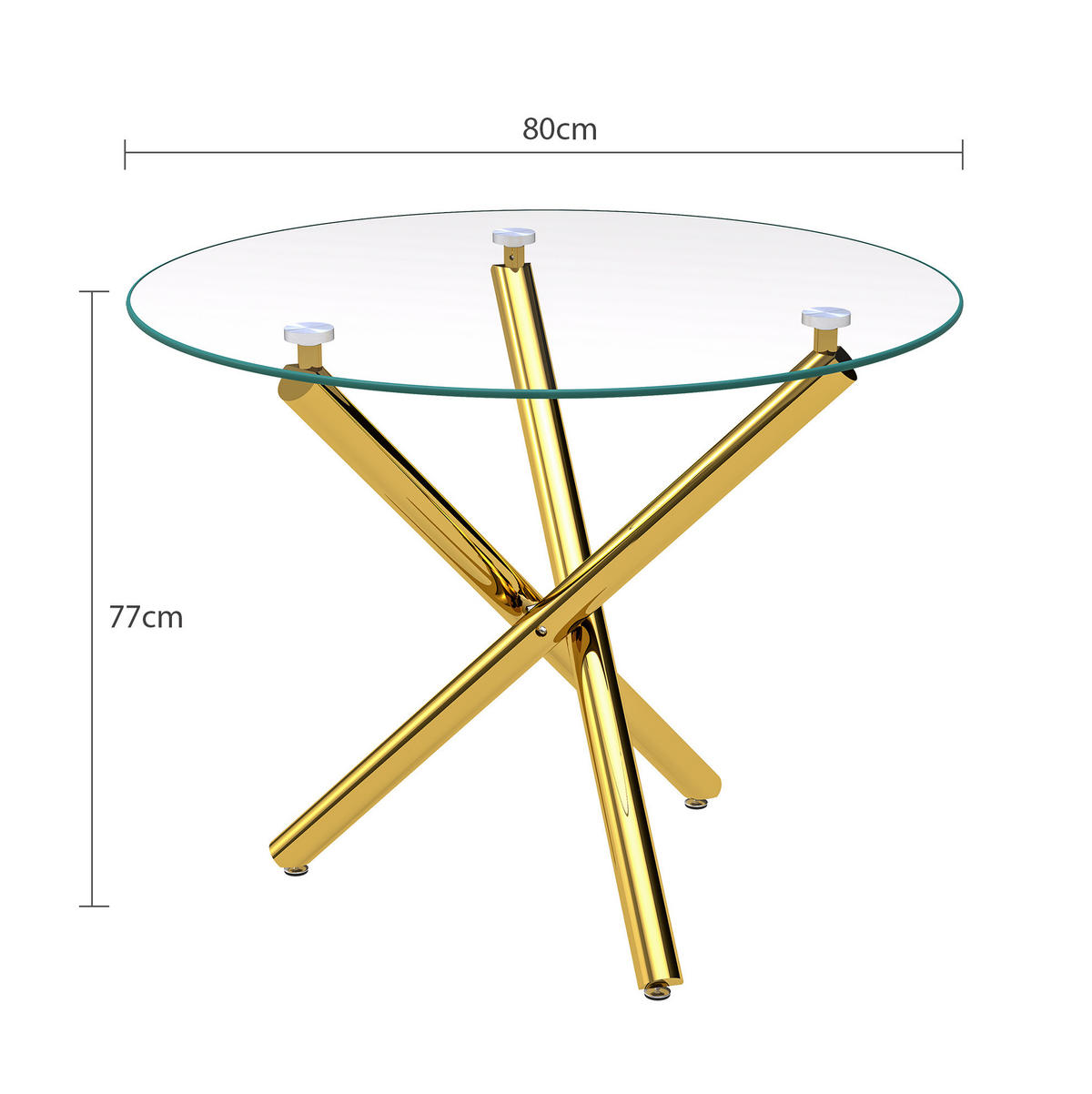 ESSTISCH 80/80/76 cm mit Glasplatte und goldfarbenem Kreuzgestell - Goldfarben, Metall (80/80/76cm) - Flora Grace