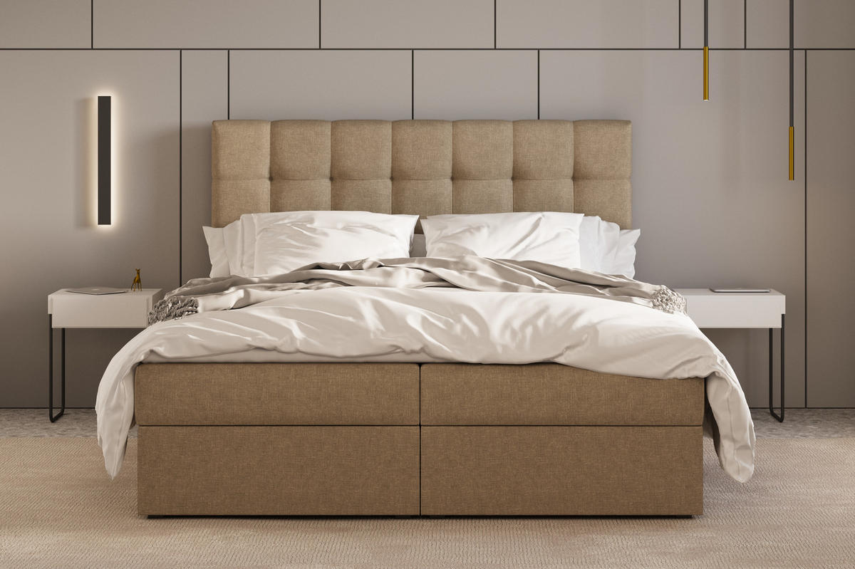 BOXBETT - Bett 05 OSLO - Hugo - 140x200 cm - mit Bettkasten und Waschbarem Topper - Cappuccino, Holz (140/200cm) - ROYAL24_MARKT