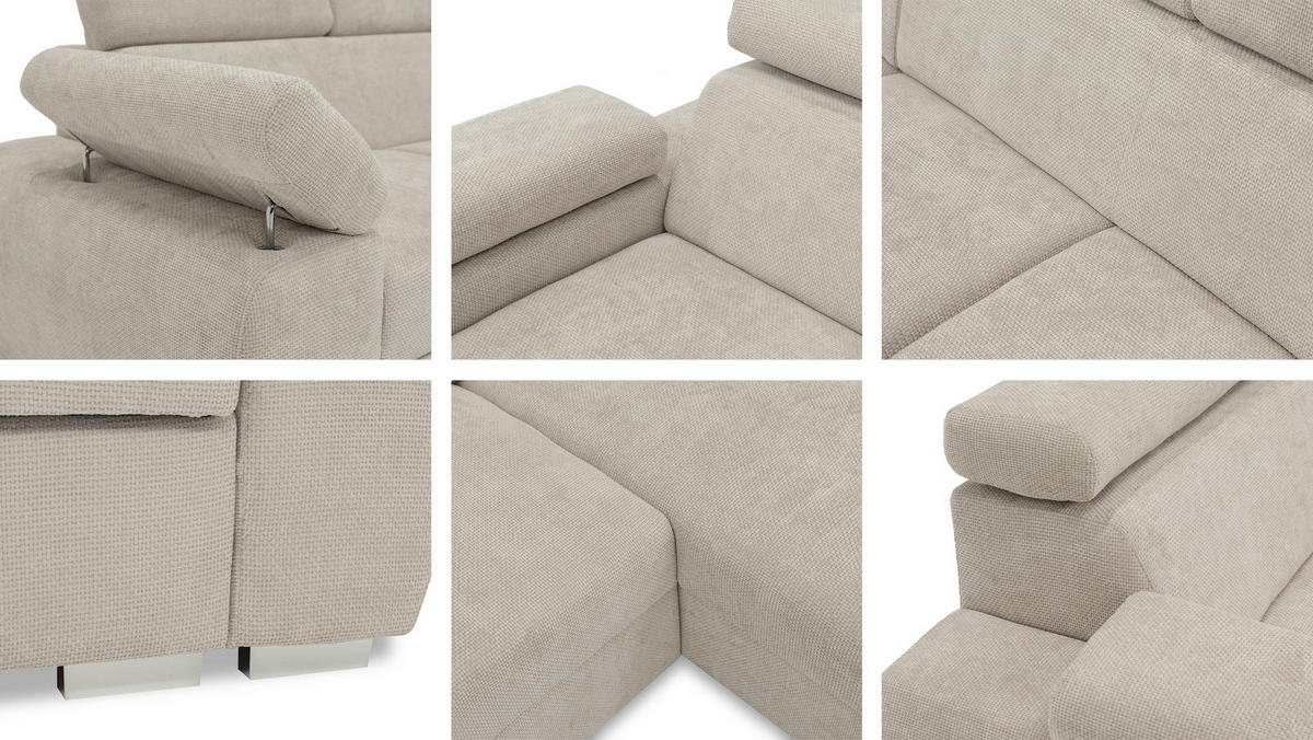 ECKSOFA Boston 2RR1P, Seite: Rechts 2R+R+1P(65)+PUFAP - Silberfarben/Mokka, Holz/Textil (260/230cm) - MIRJAN24