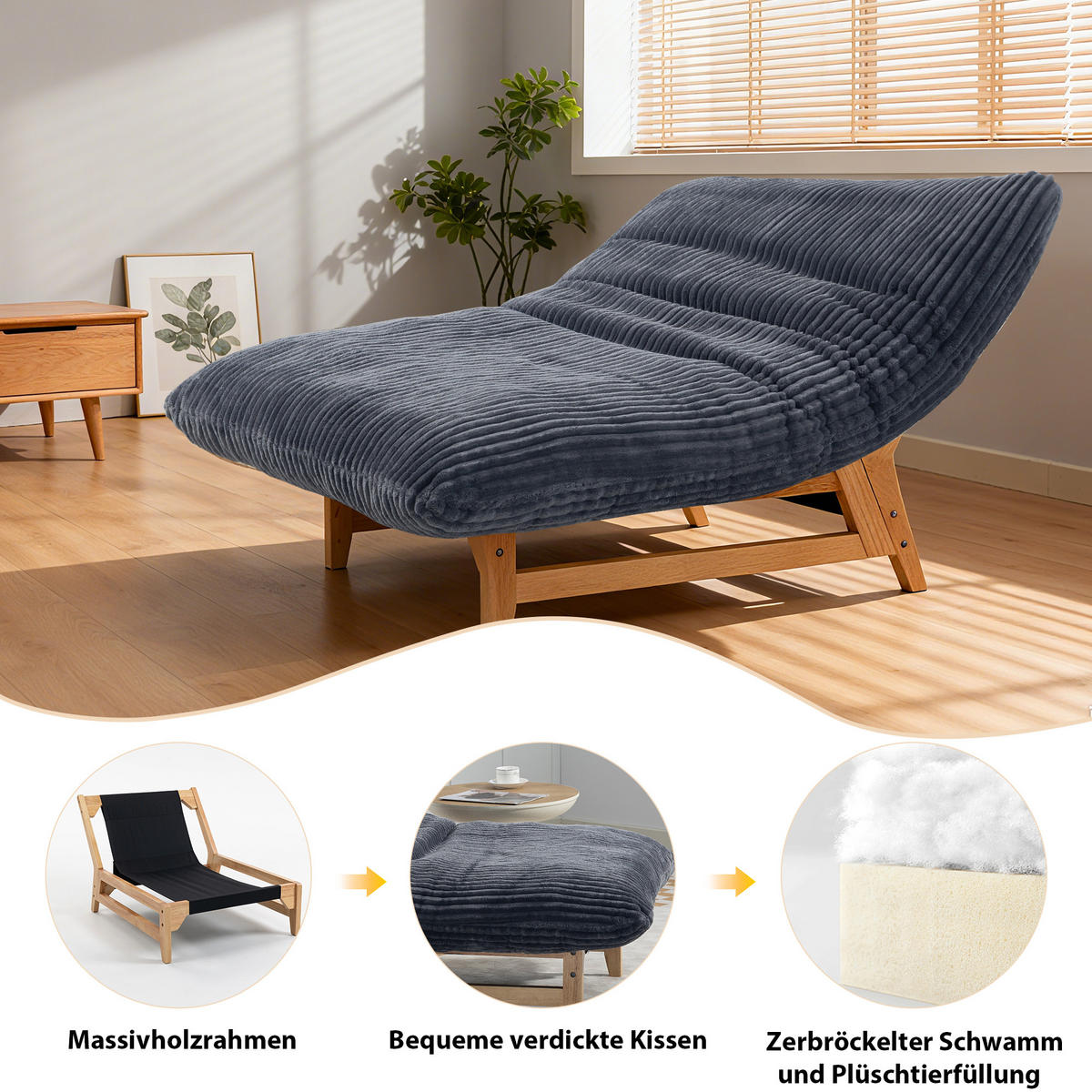 SITZSACK Cord Grau - Grau, Holzwerkstoff/Textil (100/76/120cm) - WISHDOR