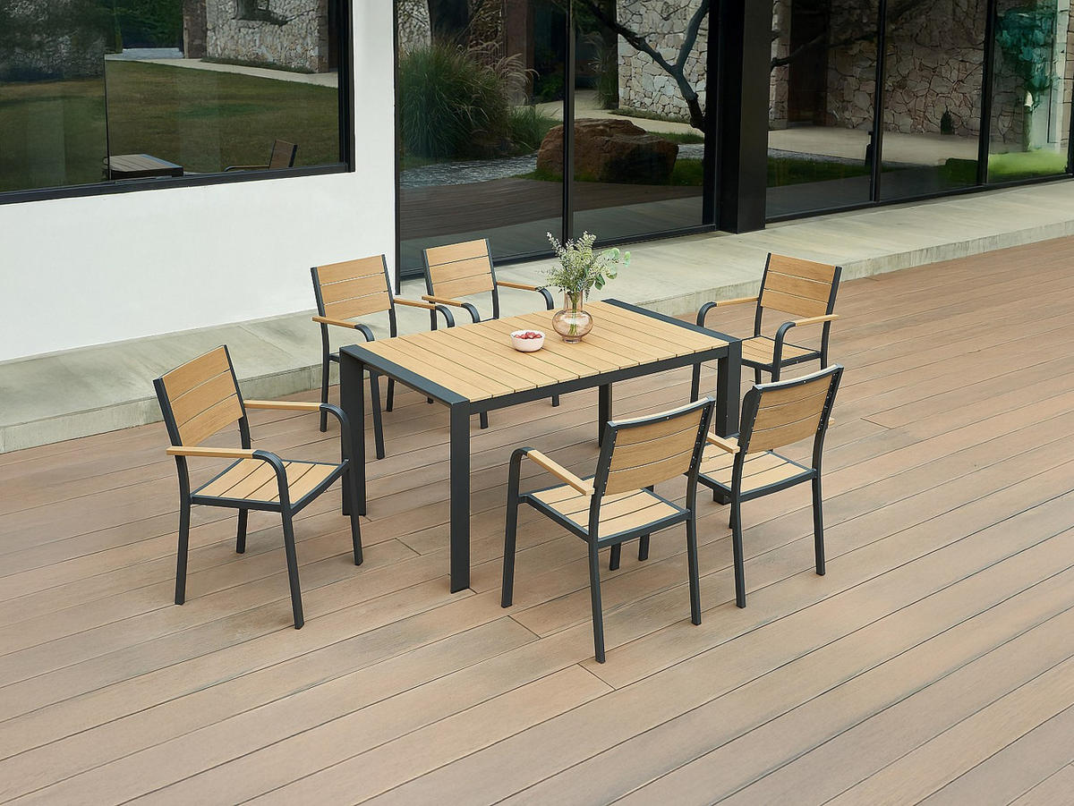 GARTENESSGRUPPE im Set - 6 -Sitzer - Aluminium - anthrazitgrau, naturfarben hell - NYROS - Anthrazit, Metall - Vente-Unique