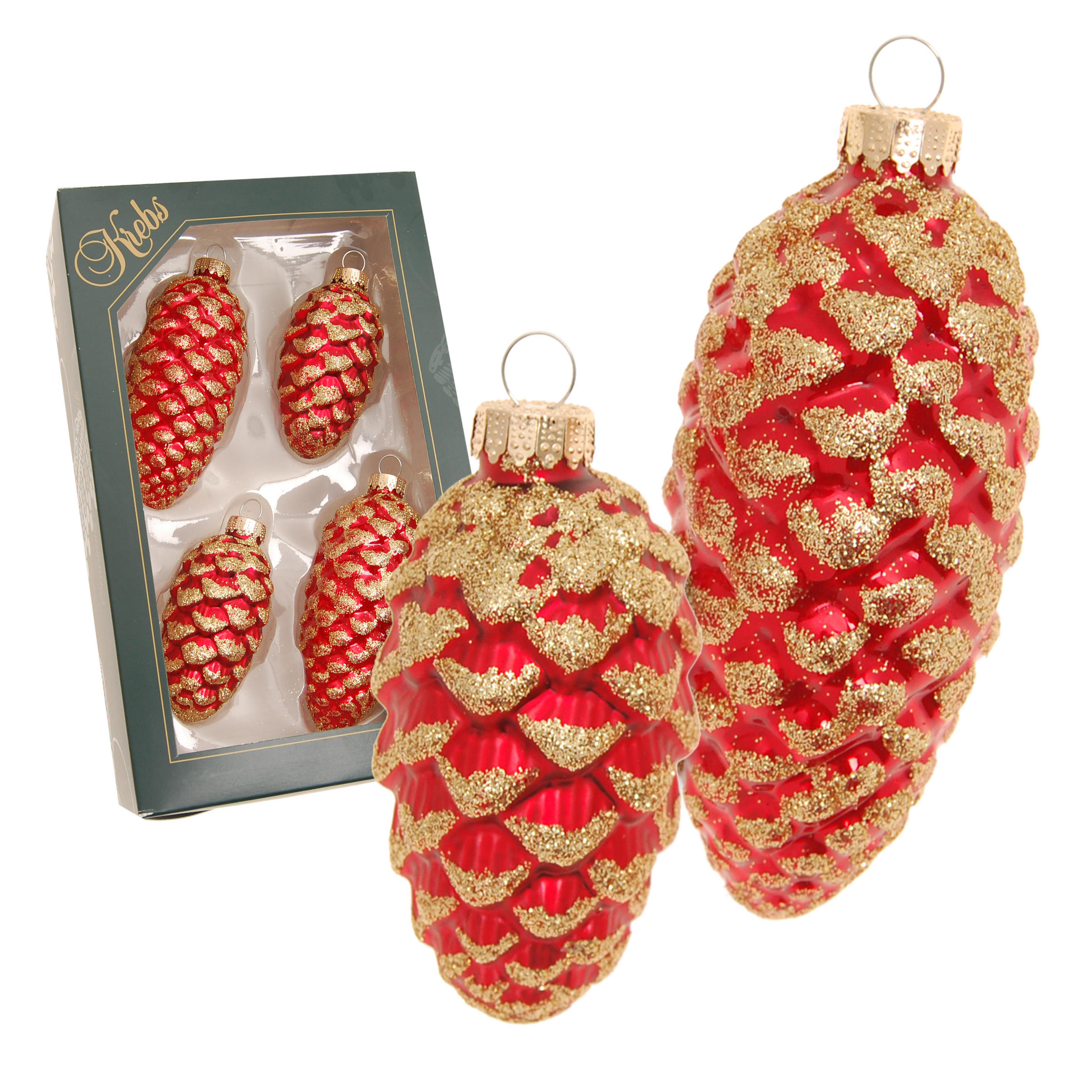 CHRISTBAUMSCHMUCK Tannenzapfen Rot 10cm (Glas / 4 Stk.) - Rot, Glas (4/10/4cm) - Krebs Glas Lauscha