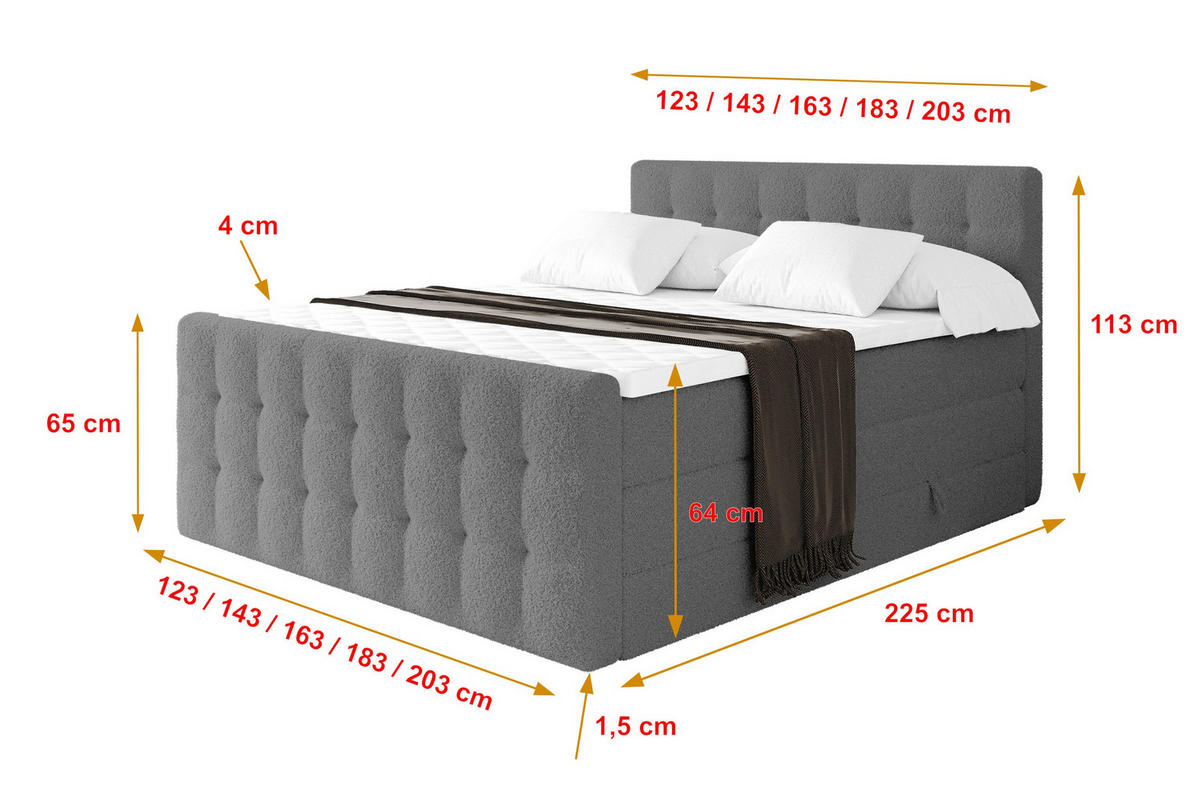 BOXSPRINGOVÁ POSTEL s matrací H3/H4 - IGAN-Z KING - 120x200 cm Šedá - barva břidlice, kompozitní dřevo (123/200cm) - ALTDECOR