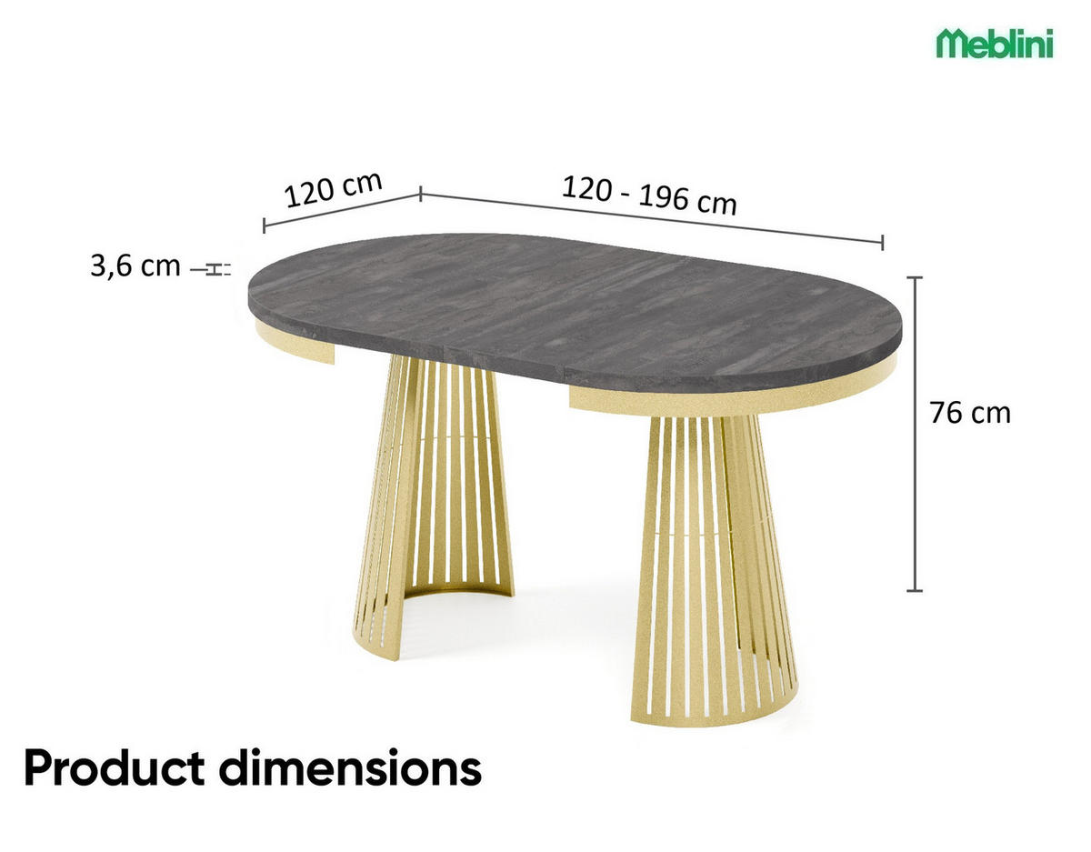 ESSTISCH Cone Bis - Anthrazit/Goldfarben, Holzwerkstoff/Metall (120/120/76cm) - Meblini