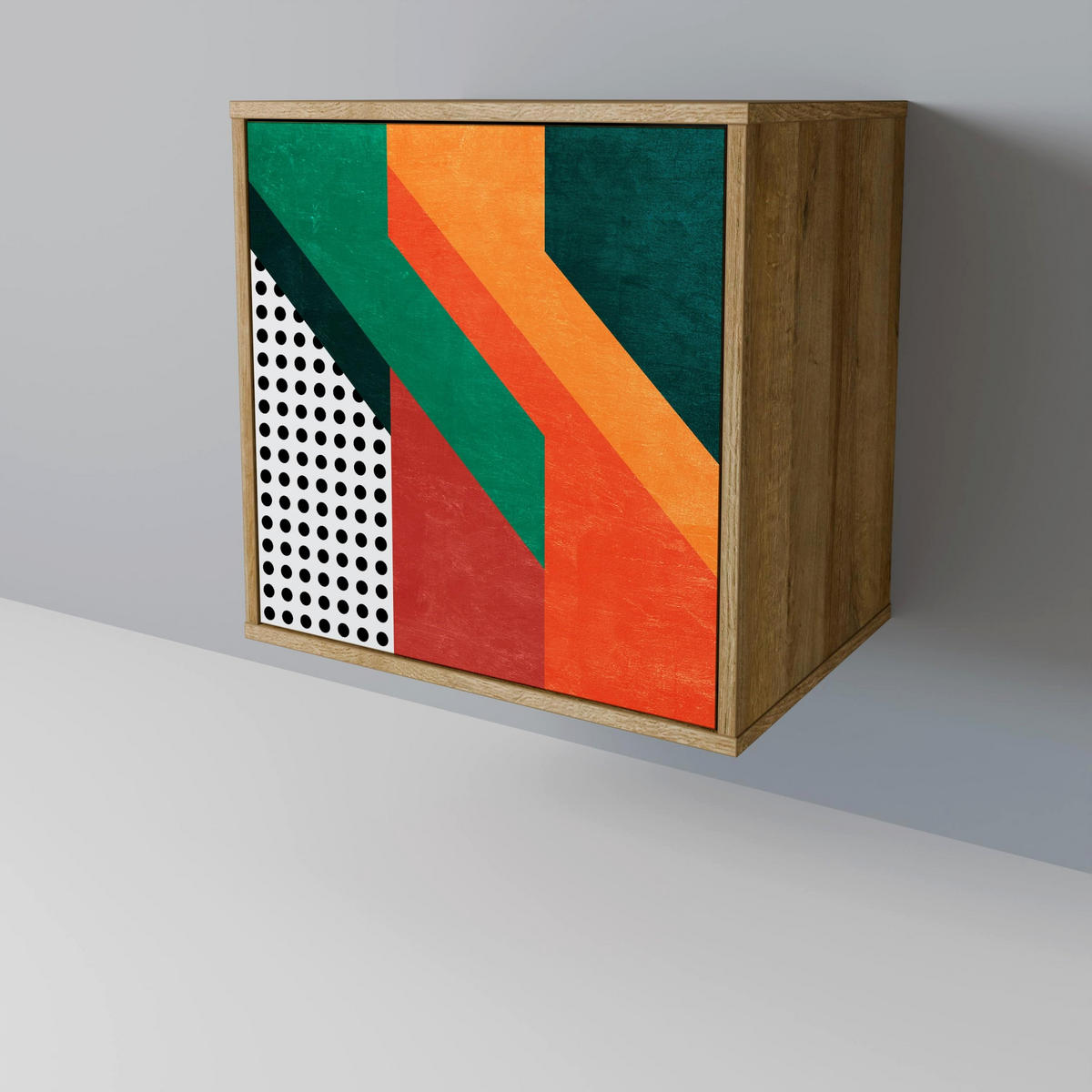 SIDEBOARD MAKESHIFT ARTISTRY, Eichefarben, 57,5x42x70,5 cm, Schwarze Metall-Sternfüße - Eichefarben/Multicolor, Holzwerkstoff/Metall (57.5/70.5/42cm) - SpaceRebels
