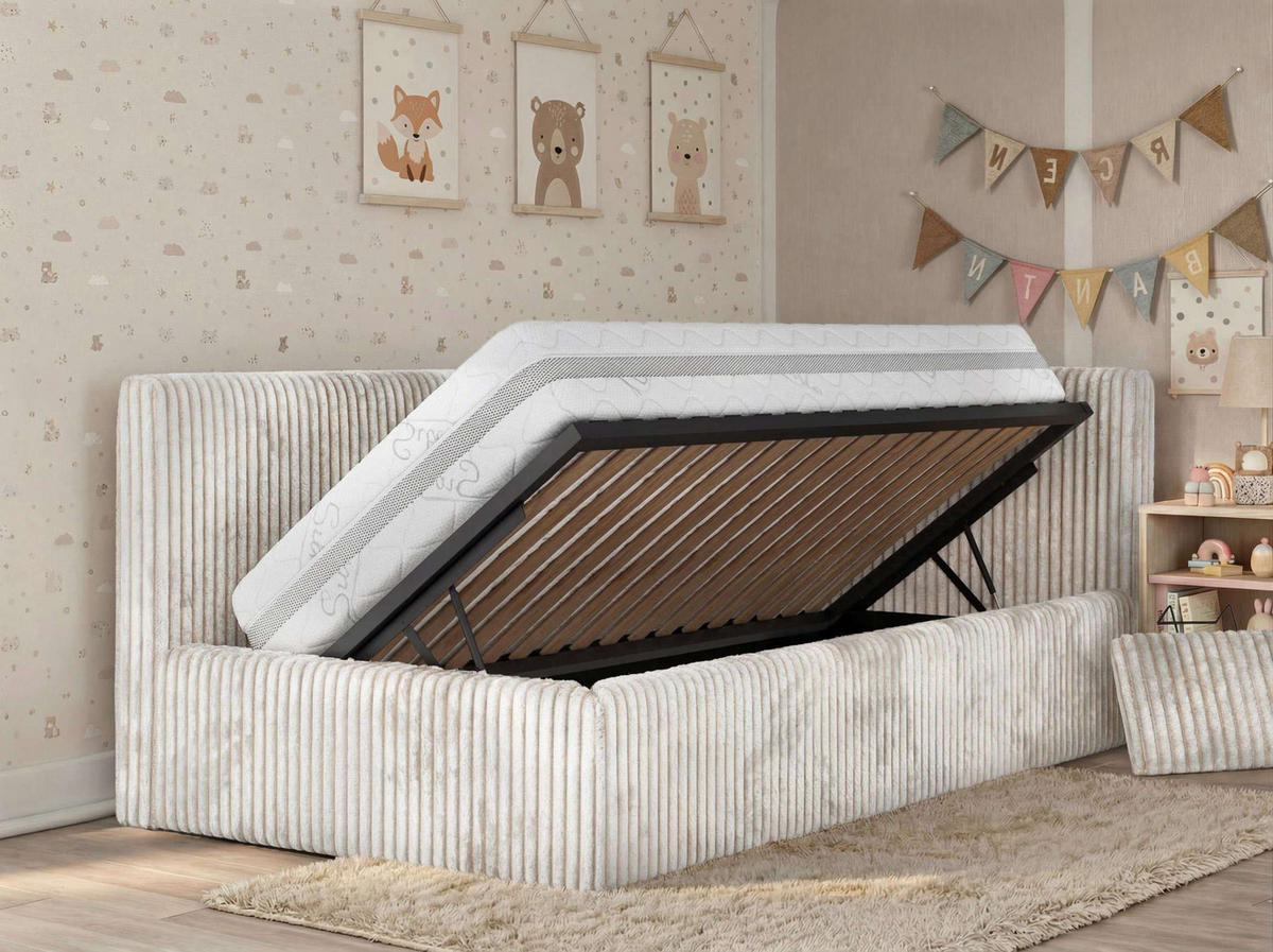 POLSTERBETT TILVO ALTA 90/200 - Beige Cord - Multitaschenfederkernmatratze - Rechts - Beige, Textil (200/90cm) - MKS
