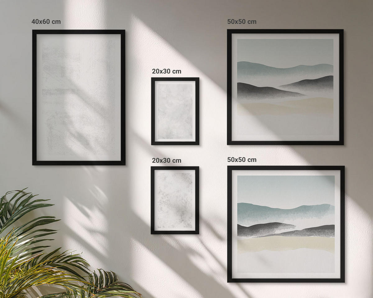 BILDER SET 5er Set - 50x50 cm & 20x30 cm & 40x60 cm Schwarzer Rahmen - Weiße Flecken auf Leinwandhintergrund - Schwarz, Kunststoff (40/60cm) - TULUP