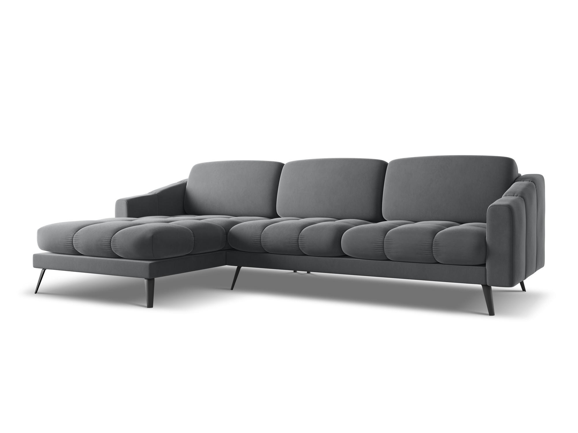 ECKSOFA Links Samt Stoff Grau - Dunkelgrau/Schwarz, Textil/Metall (160/264cm) - Makamii