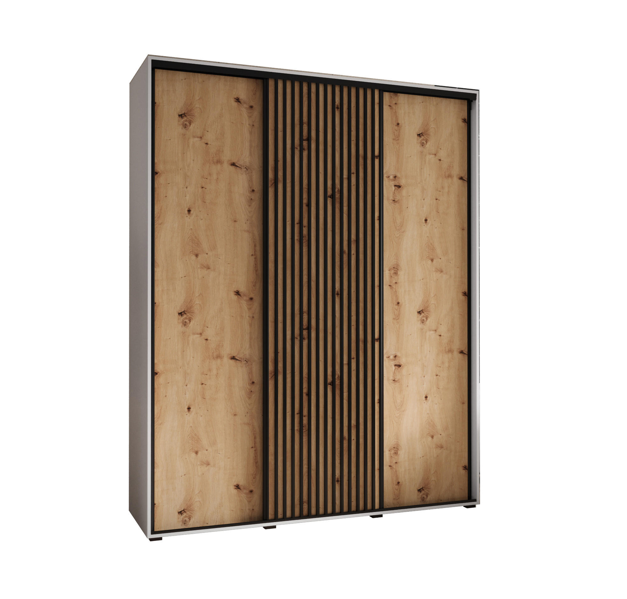 SCHWEBETÜRENSCHRANK 205,2/200/45 3-türig - Schwarz/Eiche Artisan, Holz/Metall (200/205.2/45cm) - Abiks Möbel