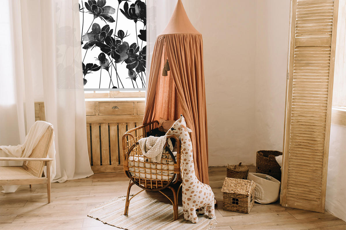 VNÚTORNÁ roleta - okenná roleta - roleta - 100x180 cm - Čierne kvety - čierna, plast (100/180/0.5cm) - TULUP